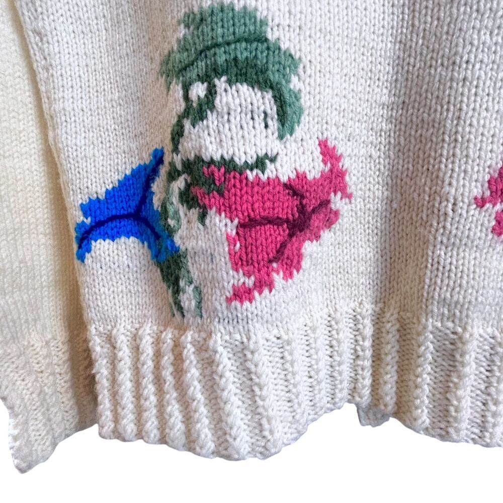 Vintage Cottagecore Hand Knit Crochet Granny Sweater Flower Pearl Buttons L XL - Picture 8 of 16